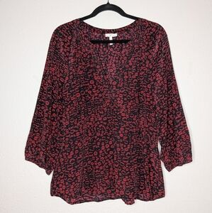 Joie Womens Black Red Lips Kiss Silk Gauzy Henley Blouse L